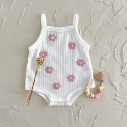 Summer Baby Jumpsuit Pink Flowers Breathable Comfortable Suspender Casual Beach Clothing Suitable for 0-3 Years Old