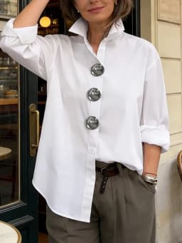 Yeezzi Women's Cotton White Buttoned Shirt 2026 New Elegant Loose Lapel Blouse Casual Long Sleeves Office Tops For Ladies