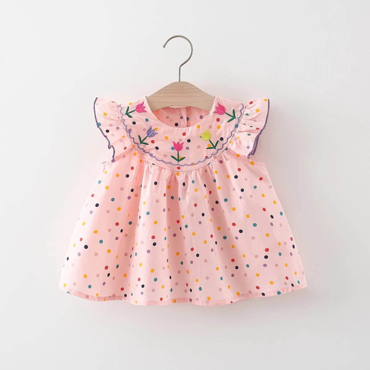 Baby Dress Summer Colorful Polka Dot And Floral Girls' Dress Cute Cotton Beach Kids Dress Baby Girl Clothes