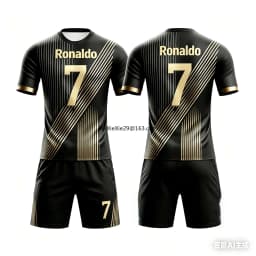2026 Fashion New AI Ronaldo No.7 3D Cool Quick Drying Football Summer Children's T-shirt Shorts Set Parent Child Large Size