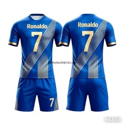2026 Fashion New AI Ronaldo No.7 3D Cool Quick Drying Football Summer Children's T-shirt Shorts Set Parent Child Large Size