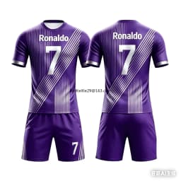 2026 Fashion New AI Ronaldo No.7 3D Cool Quick Drying Football Summer Children's T-shirt Shorts Set Parent Child Large Size