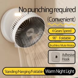 Foldable Wall-Mounted Fan Portable Desktop Fan With LED Light USB Rechargeable Portable Air Circulation Fan 4 Gears Adjustment