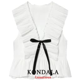 KONDALA Holiday Elegant Chic Women Tank Top Sleeveless Ruffles Bow V-Neck Zipper Tank Top Fashion 2026 Summer Beach Party Top