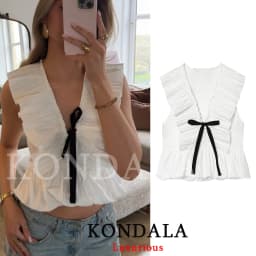 KONDALA Holiday Elegant Chic Women Tank Top Sleeveless Ruffles Bow V-Neck Zipper Tank Top Fashion 2026 Summer Beach Party Top