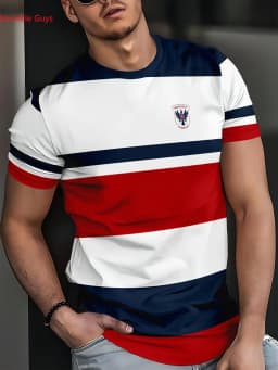 Men's Fashion High Street Printed Short Sleeve Tee Summer Casual Quick Dry Breathable Jersey Sportswear Tops