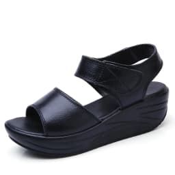 Women Flat Sandals Lady Platform Soft Comfort Casual Hook & Loop White Genuine Leather Ankle Strap Wedges Sandals 2026