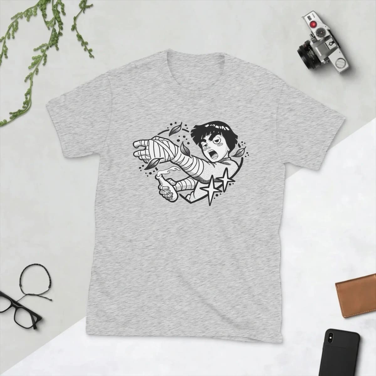 Men's T-Shirt Rock Lee Naruto Cool Cotton Tees Short Sleeve Manga Anime T Shirt Crew Neck Clothing Printed