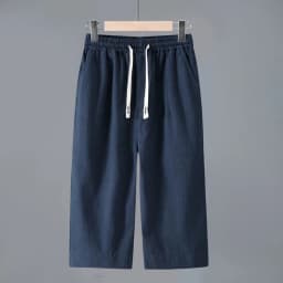 Men's Straight Casual Cotton Linen 7-points Pants Lightweight Baggy Solid Middle Pants Outdoor Breathable Calf-Length Pants
