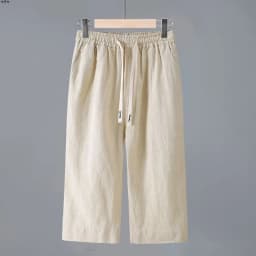 Men's Straight Casual Cotton Linen 7-points Pants Lightweight Baggy Solid Middle Pants Outdoor Breathable Calf-Length Pants