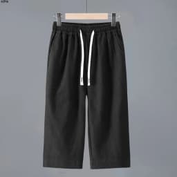 Men's Straight Casual Cotton Linen 7-points Pants Lightweight Baggy Solid Middle Pants Outdoor Breathable Calf-Length Pants