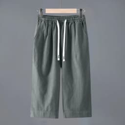 Men's Straight Casual Cotton Linen 7-points Pants Lightweight Baggy Solid Middle Pants Outdoor Breathable Calf-Length Pants