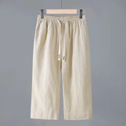 Men's Straight Casual Cotton Linen 7-points Pants Lightweight Baggy Solid Middle Pants Outdoor Breathable Calf-Length Pants