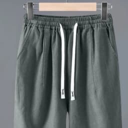 Men's Straight Casual Cotton Linen 7-points Pants Lightweight Baggy Solid Middle Pants Outdoor Breathable Calf-Length Pants