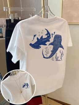 Whale Shark Coral Graphic T-Shirt, Ocean Marine Life Print Crew Neck Short Sleeve Top ,Summer Daily Fashion Tee Commute Travel