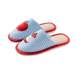 Comfortable Strawberry House Linen Slippers Anti-slip Grid Stripe Indoor Slippers Flax Soft Sole Sweet Slippers Women Bedroom