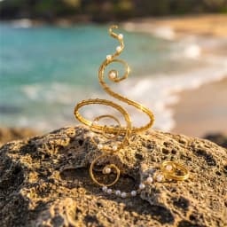 Spiral Arm Cuff Connected Ring for Women Alloy Pearl Beach Wrap Festival Goddess Warm Radiant Statement Hand Chain Jewelry Gifts