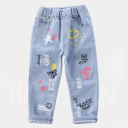 Children Jeans Boys Cotton Print Splice Stretch Denim Pants Korean Teenage Trousers Wear Kids ClothingDenimRipped Spring Autum