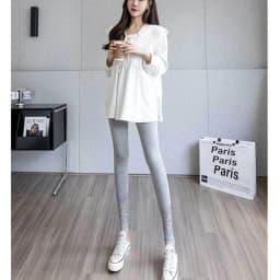 High Waisted Lace Trim Leggings for Women Spring Fall Outwear Gray Slim Fit Stretchy Breathable Underwear Daily Tights