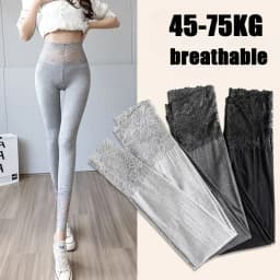 High Waisted Lace Trim Leggings for Women Spring Fall Outwear Gray Slim Fit Stretchy Breathable Underwear Daily Tights