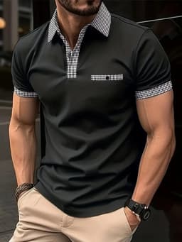 European and American Men's Summer Fashion Striped Print Micro Elastic Breathable Polo Short Sleeved T-Shirt Outdoor Casual Top