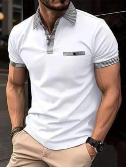 European and American Men's Summer Fashion Striped Print Micro Elastic Breathable Polo Short Sleeved T-Shirt Outdoor Casual Top