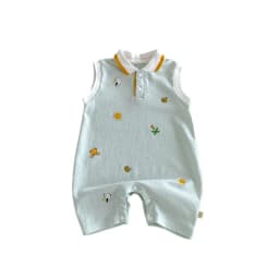 2026 New Summer 0-2Y Baby Clothes Cartoon Print Sleeveless Polo Romper Breathable Mesh Fabric with Placket Snap Closure