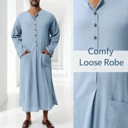 Middle Eastern Mens Thobe Dubai Style Loose Stand Collar Long Sleeve Robe Traditional Islamic Wear