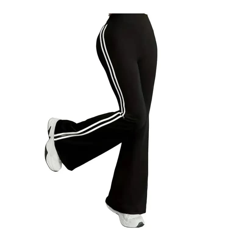 Women's Casual Sports Flared Pants, Side Stripe Design, High-Waisted and Hip-Lifting, Suitable for All Seasons, Slim-Fit Long Pants