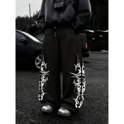 Men's design sense, hip-hop personality, street printed casual pants, wide leg pants, American retro pants