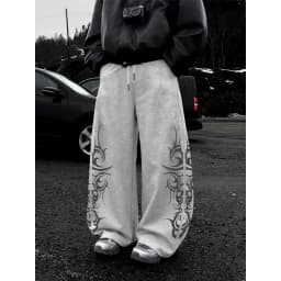 Men's design sense, hip-hop personality, street printed casual pants, wide leg pants, American retro pants