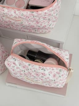 Sweet and Fresh Floral Large Capacity Portable Toiletry Bag Corduroy Pink Peony Makeup Bag New Model