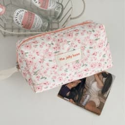 Sweet and Fresh Floral Large Capacity Portable Toiletry Bag Corduroy Pink Peony Makeup Bag New Model