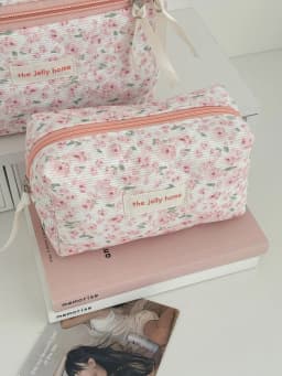 Sweet and Fresh Floral Large Capacity Portable Toiletry Bag Corduroy Pink Peony Makeup Bag New Model