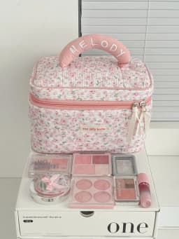 Sweet and Fresh Floral Large Capacity Portable Toiletry Bag Corduroy Pink Peony Makeup Bag New Model