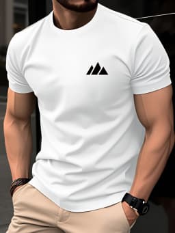 100% Cotton Men's T-Shirt Fashion Daily Casual Breathable Simple Geometric Triangle Pattern Summer Short Sleeve Round Neck Top