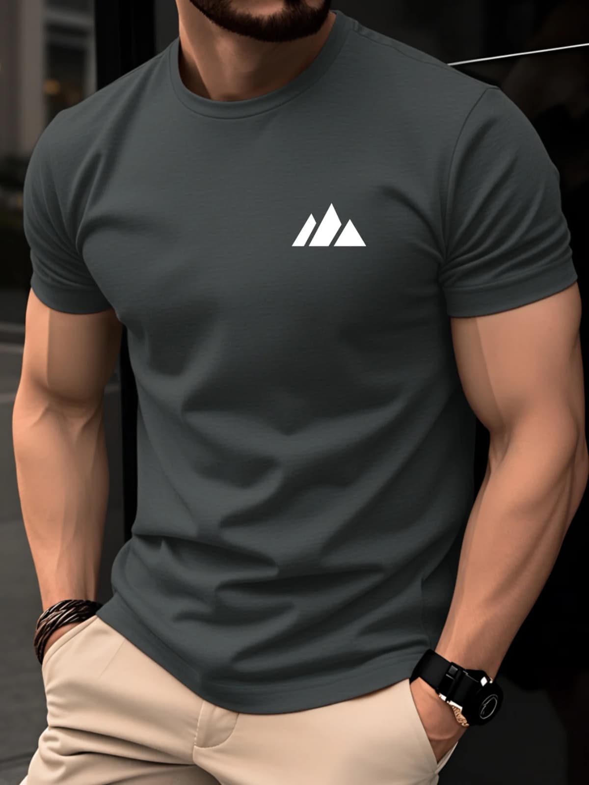 100% Cotton Men's T-Shirt Fashion Daily Casual Breathable Simple Geometric Triangle Pattern Summer Short Sleeve Round Neck Top