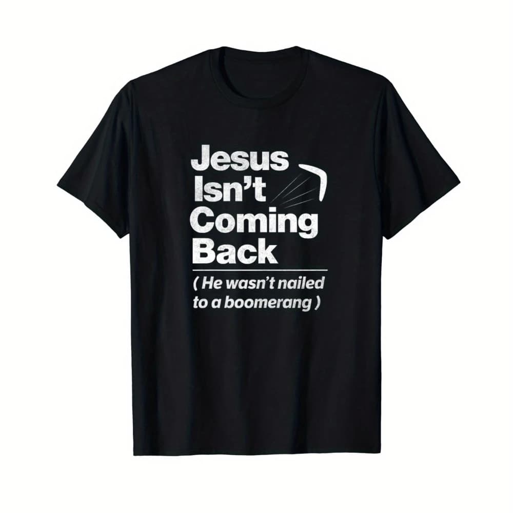 Men's Atheist Humor T-Shirt - A design that will never return, featuring a boomerang illustration.suitable for all seasons.