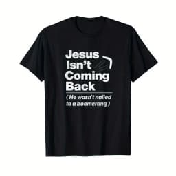 Men's Atheist Humor T-Shirt - A design that will never return, featuring a boomerang illustration.suitable for all seasons.