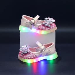 Kids'Casual Shoes Girls Led Light PU Leather Spring Fashion Crystal Flat Bottom Anti-slip Soft Bottom Blue Pink Silver
