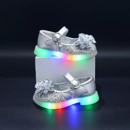 Kids'Casual Shoes Girls Led Light PU Leather Spring Fashion Crystal Flat Bottom Anti-slip Soft Bottom Blue Pink Silver