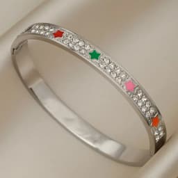 Stainless Steel Metal Crystal Star Flower Bangles&bracelets for Women Fashion Brand Jewelry Oil Eye Bangles Accessories