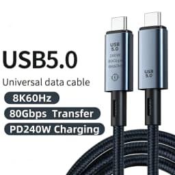 240W USB 5.0 Cable 8K 80Gbps For Thunderbolt 5 Fast Charging USB C to C Data Transfer Cable Support 8K Display for Laptop
