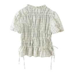 Spring Plaid Embroidered Bow Short Sleeve Blouse Tops and A-line Side Zipper Skirt Women Casual Office Lady Daily Commuting Set