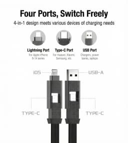 4 in 1 Multi Functional Magnetic Type-C Woven Charging Data Cable Lightning Durable fasting USB C Cord for i Phone HuaWei XiaoMi