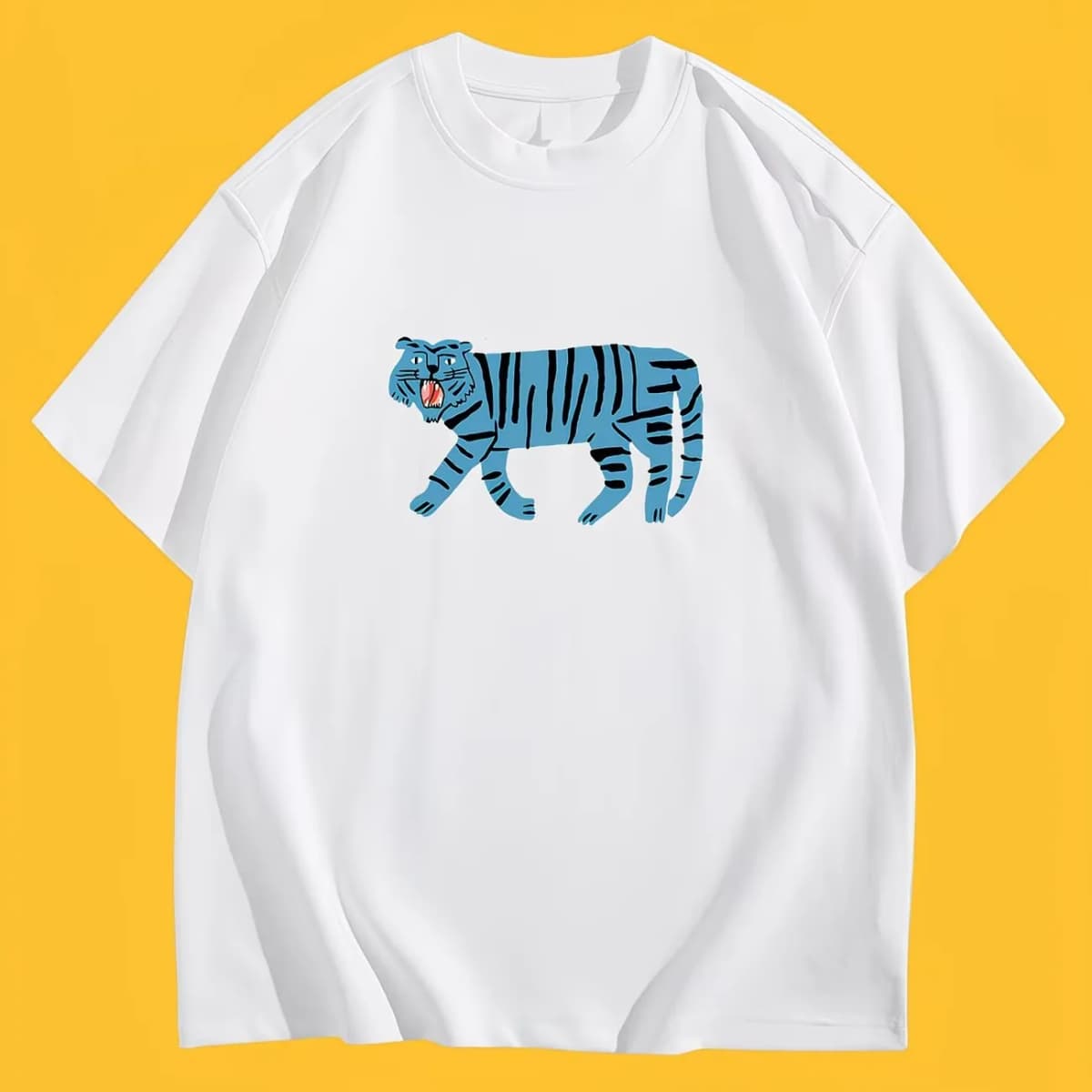 Creative Cartoon Tiger Graphic T-Shirt Funny Animal Print Tee Summer Short Sleeve Unique Design Artistic Fashion Unisex Top