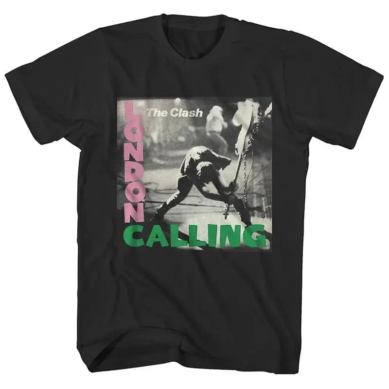 Streetwear Y2k The Clash Band T-shirt London Calling Guitarist's Guitar Case Rock Band Street Hip Hop Short-sleeved T-shirt