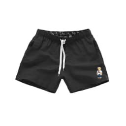 Asian Size Men's Polo Bear Swim Shorts Quick Dry Elastic Waist Drawstring Beach Board Shorts Casual Summer Swimwear Black