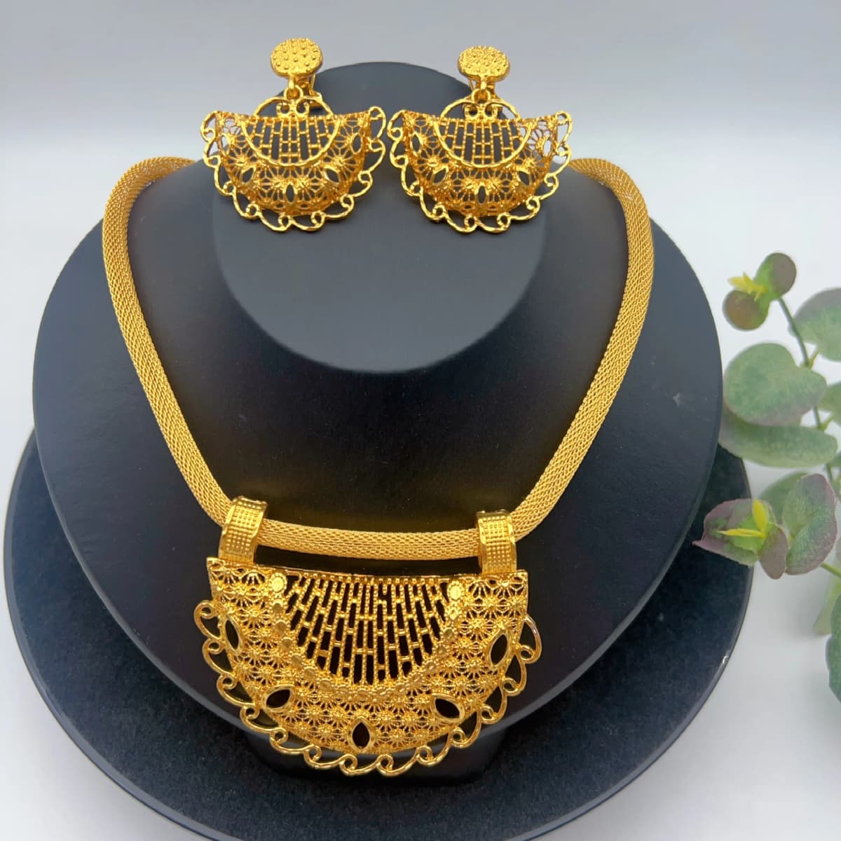 Nigerian 24k Gold Plated Jewelry Set For Women Dubai Necklace Earrings Jewellery Brazilian African Bridal Sets