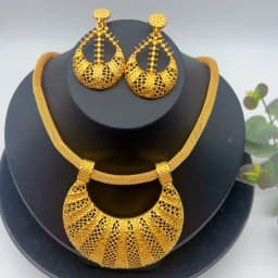 Nigerian 24k Gold Plated Jewelry Set For Women Dubai Necklace Earrings Jewellery Brazilian African Bridal Sets